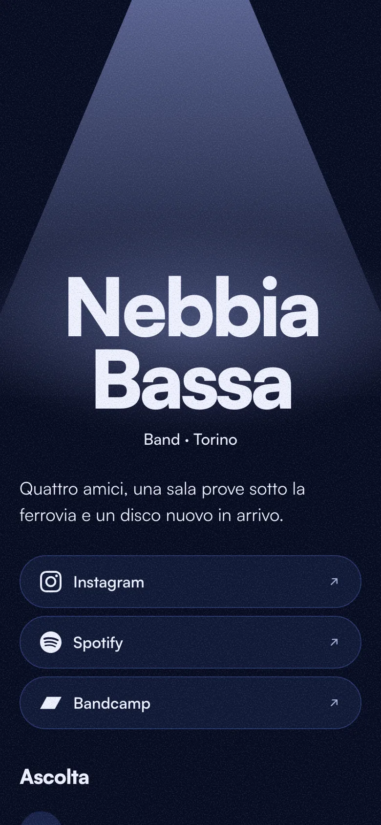 La pagina artista sul telefono, con i brani da ascoltare e i concerti