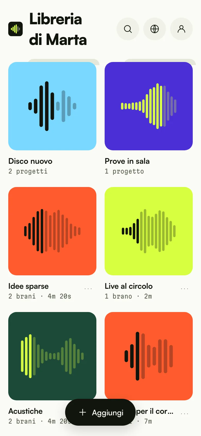 La libreria sul telefono: cartelle e progetti con le copertine generate